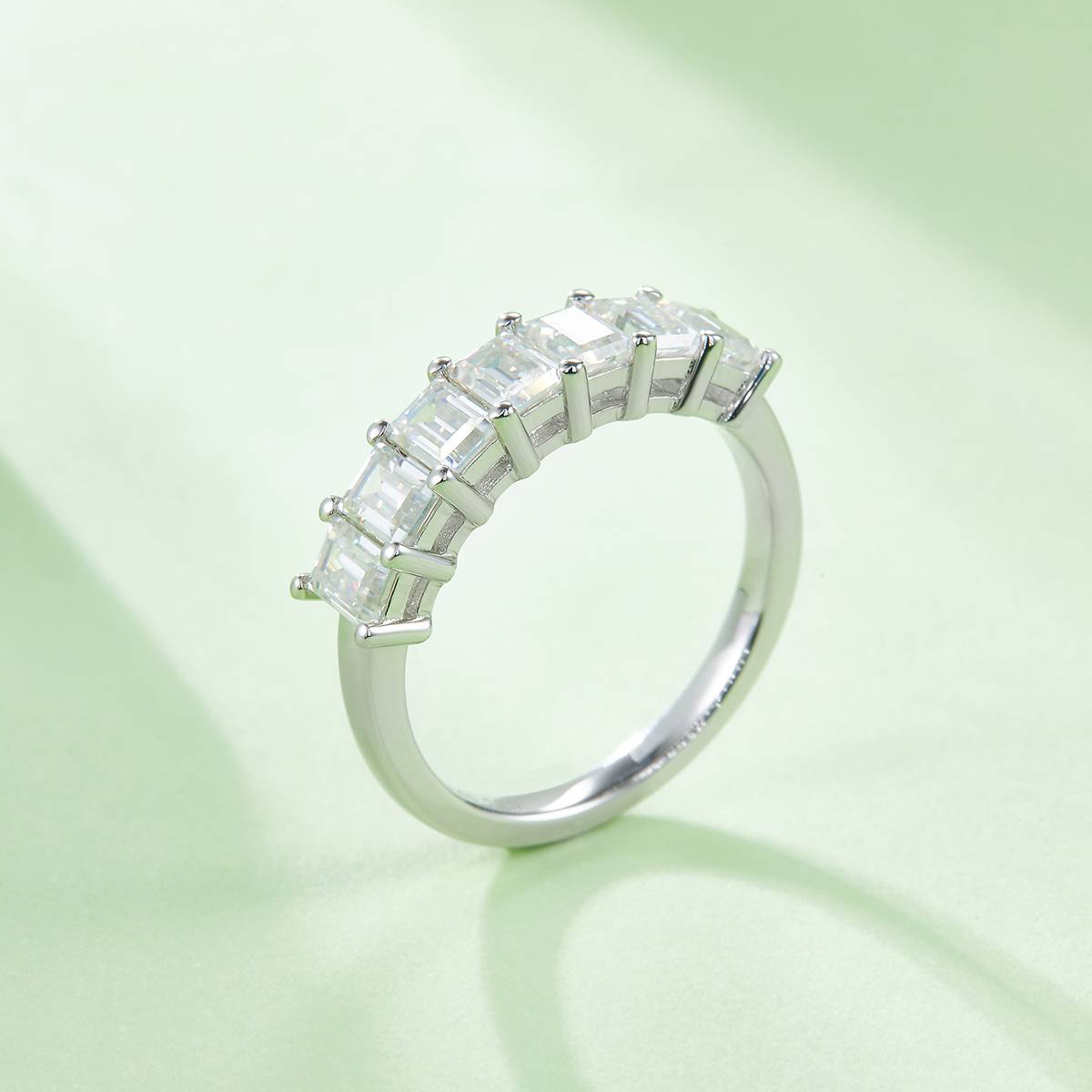 Rectangular S925 Silver Plated Platinum Moissanite Women's Ring 2.1 Carat D-Class